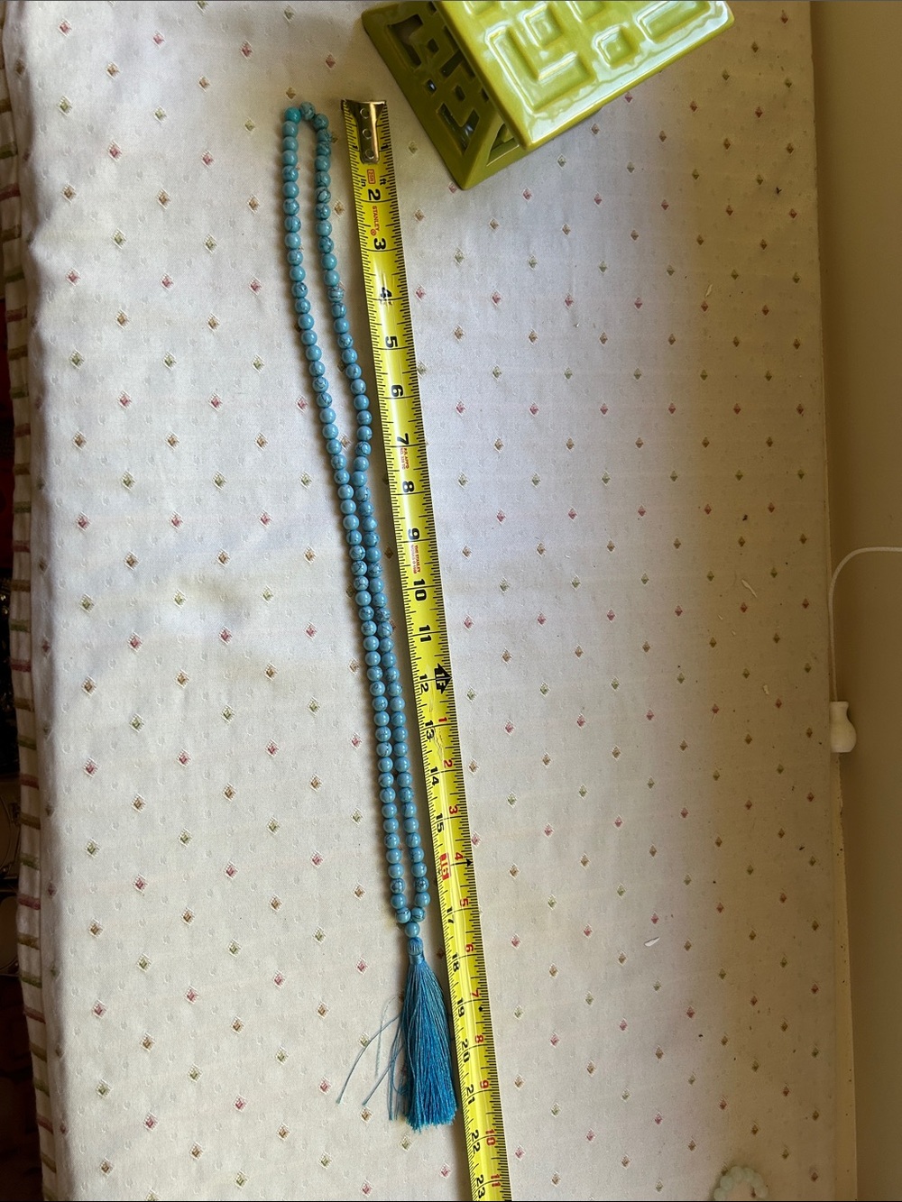 Long Beaded Tassel Necklace in Turquoise Blue
